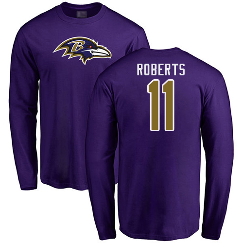 Men Baltimore Ravens Purple Seth Roberts Name and Number Logo NFL Football #11 Long Sleeve T Shirt->baltimore ravens->NFL Jersey